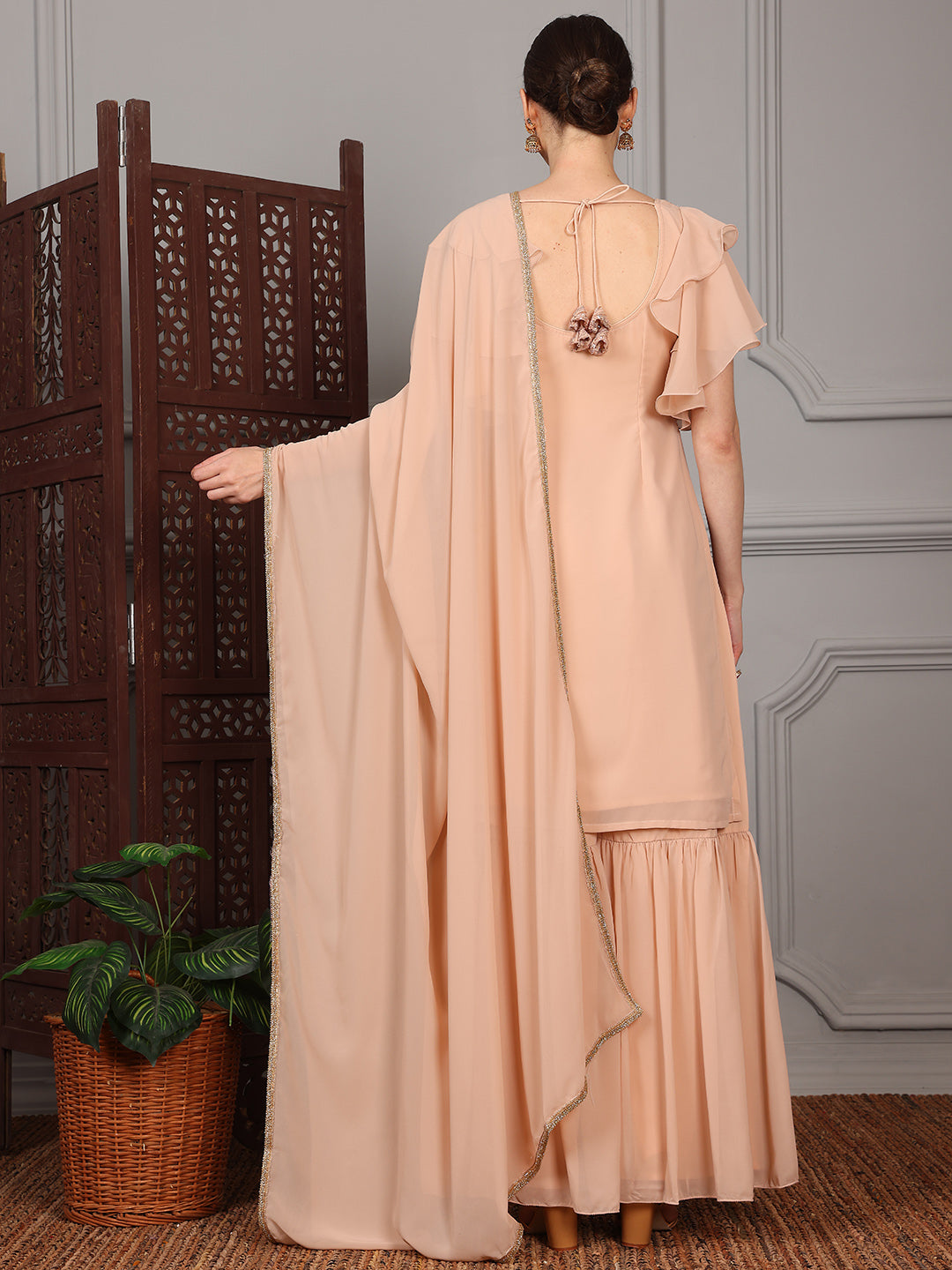 Dusty Pale Peach Embroidered Gharara Suit