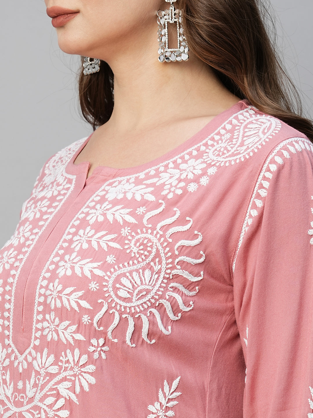 Dusty Pink Rayon Chikankari Motif Straight Kurta