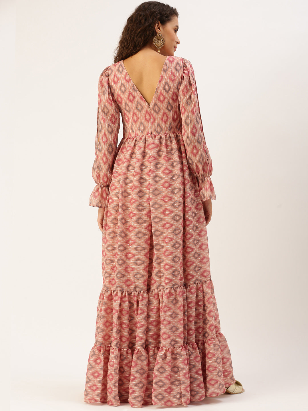 Dusty Wine Digital Printed Dress with Open Sleeves