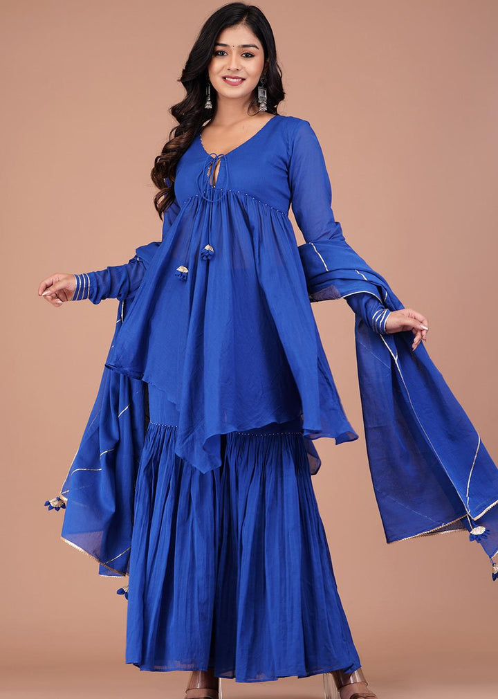 Egyptian Blue High-Low Top And Sharara (Set of 3)