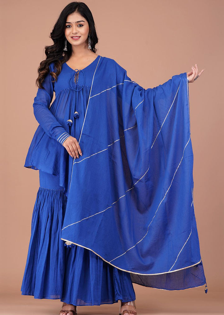 Egyptian Blue High-Low Top And Sharara (Set of 3)