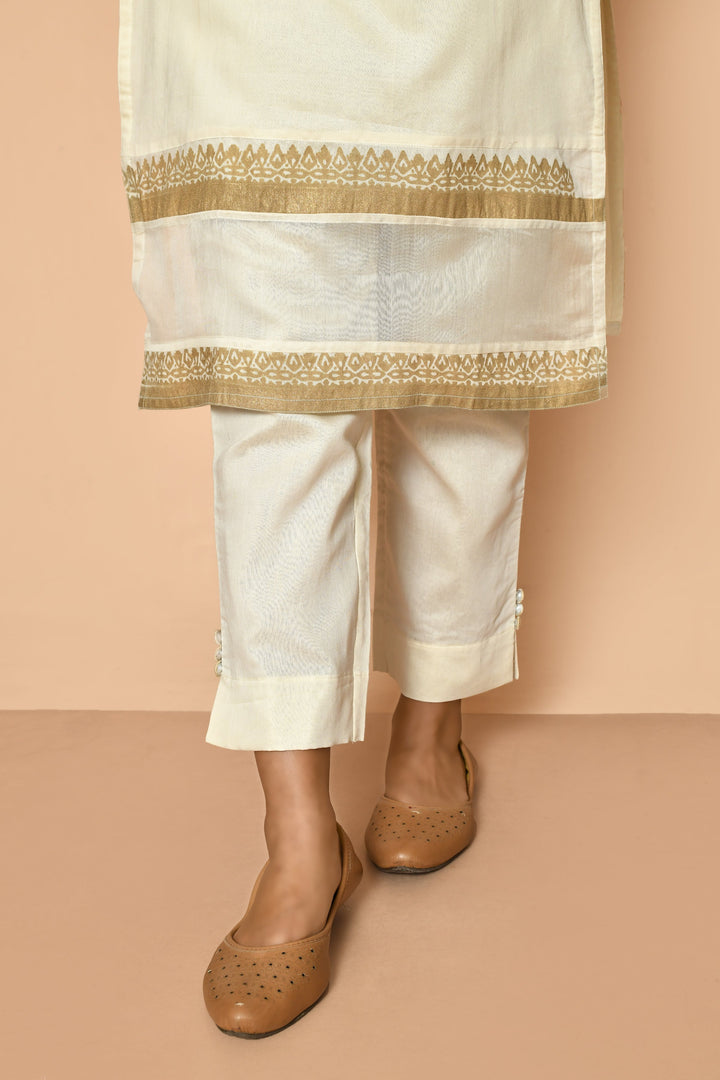 Elly Ivory Handloom Maheshwari Silk Kurta Set