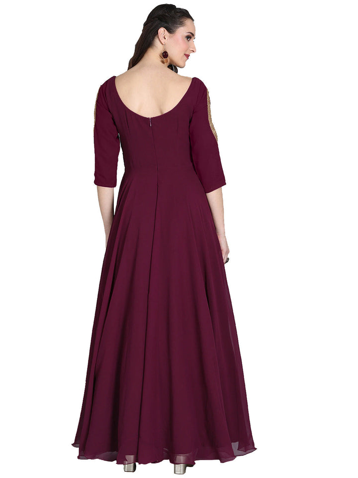 Embroidered-Burgundy-Georgette-Gown