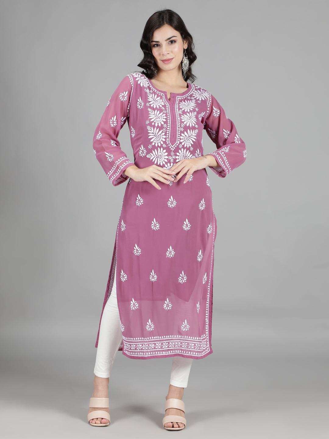 Embroidered-Burgundy-Lucknowi-Chikan-Kurti