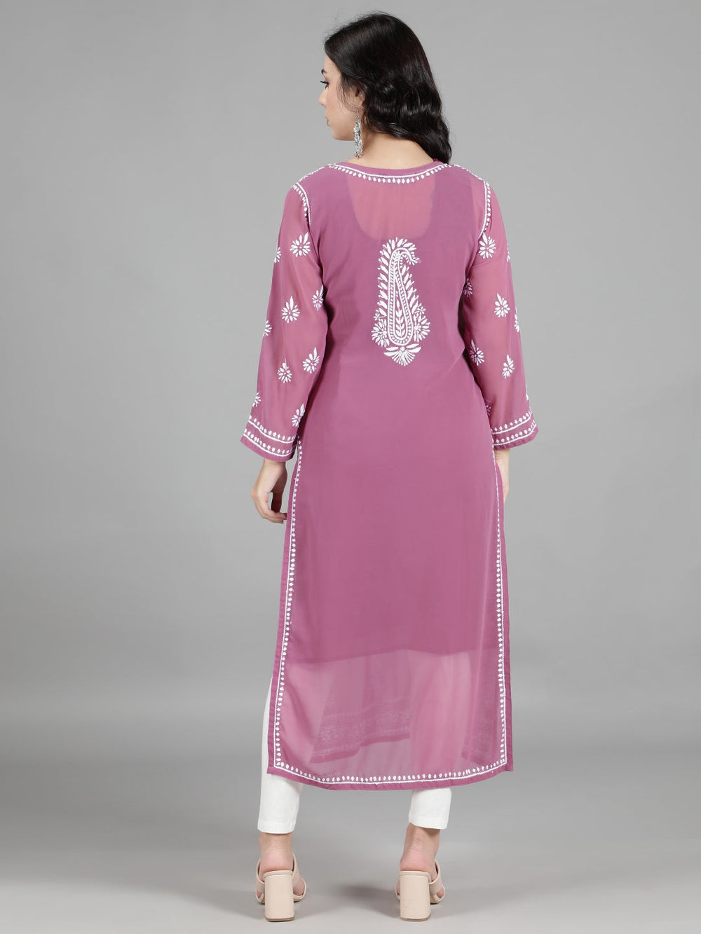Embroidered-Burgundy-Lucknowi-Chikan-Kurti