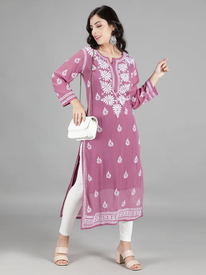 Embroidered-Burgundy-Lucknowi-Chikan-Kurti