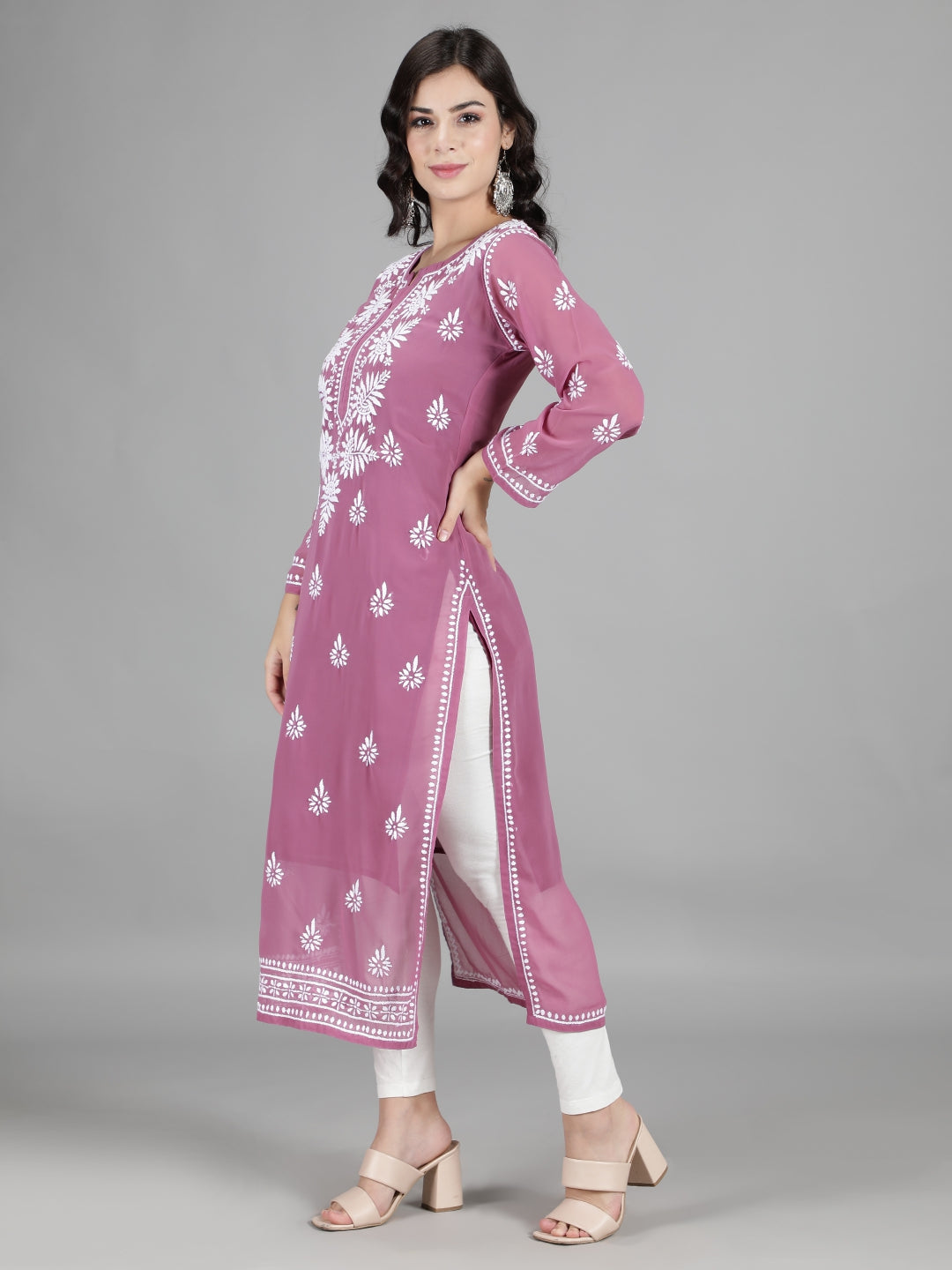 Embroidered-Burgundy-Lucknowi-Chikan-Kurti