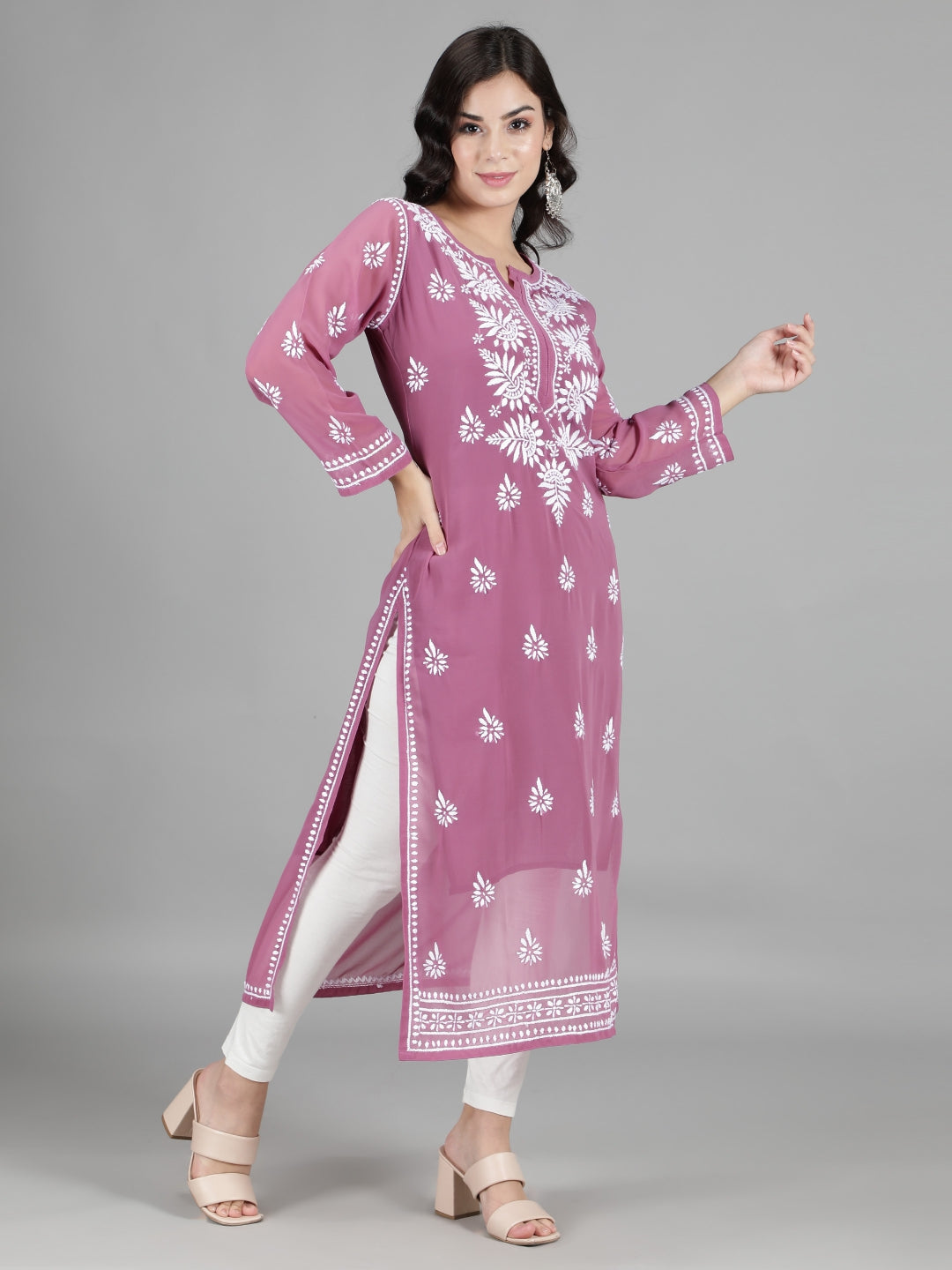 Embroidered-Burgundy-Lucknowi-Chikan-Kurti