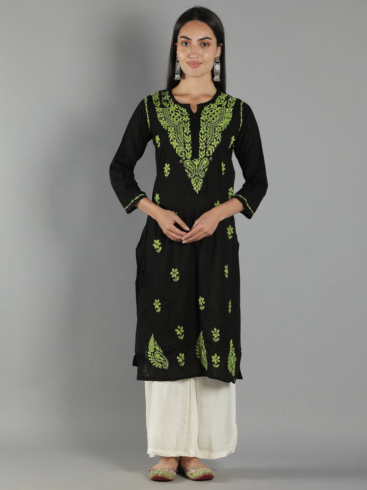 Embroidered-Chikankari-Black-Cotton-Kurta