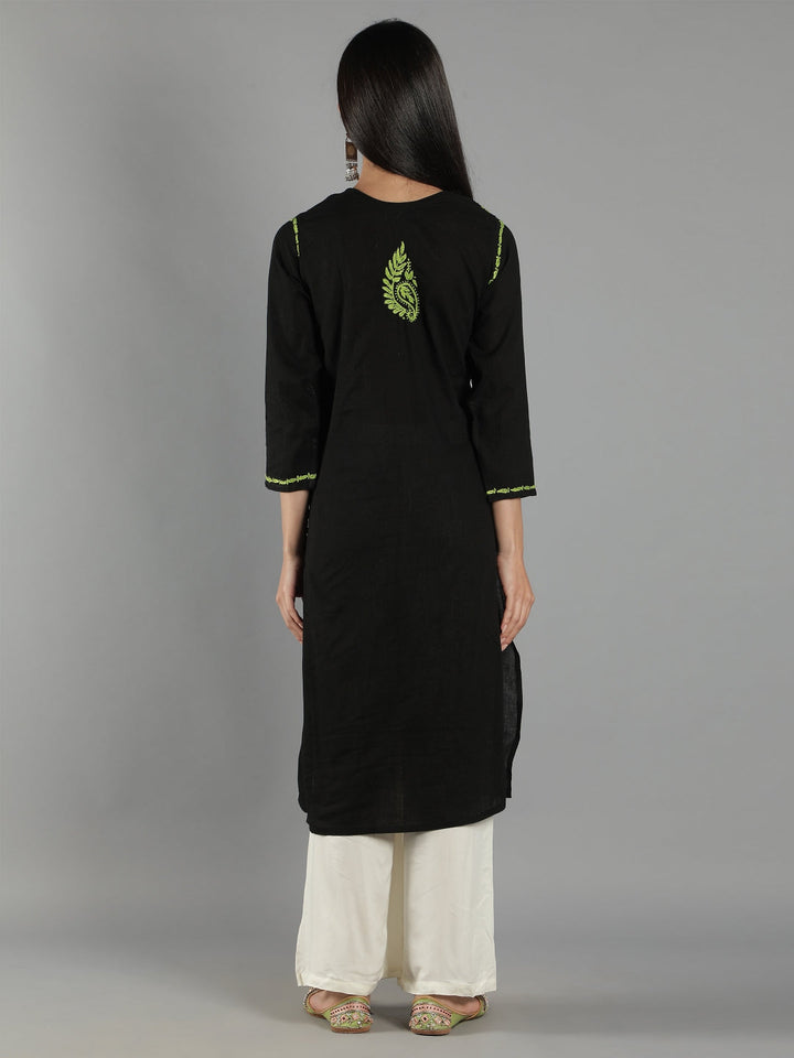 Embroidered-Chikankari-Black-Cotton-Kurta