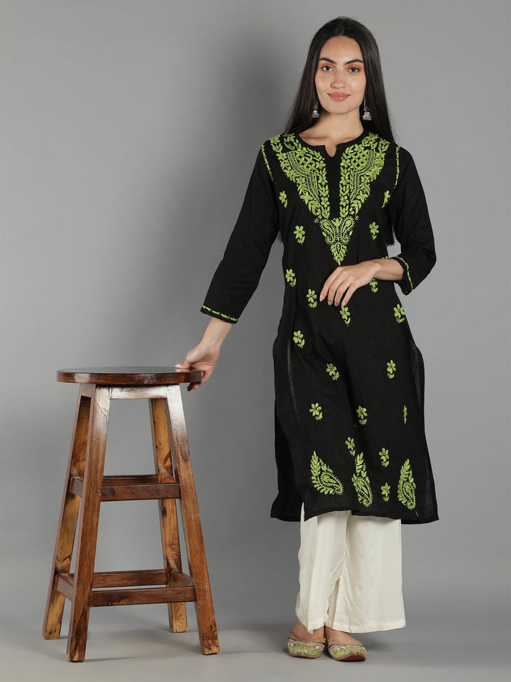 Embroidered-Chikankari-Black-Cotton-Kurta