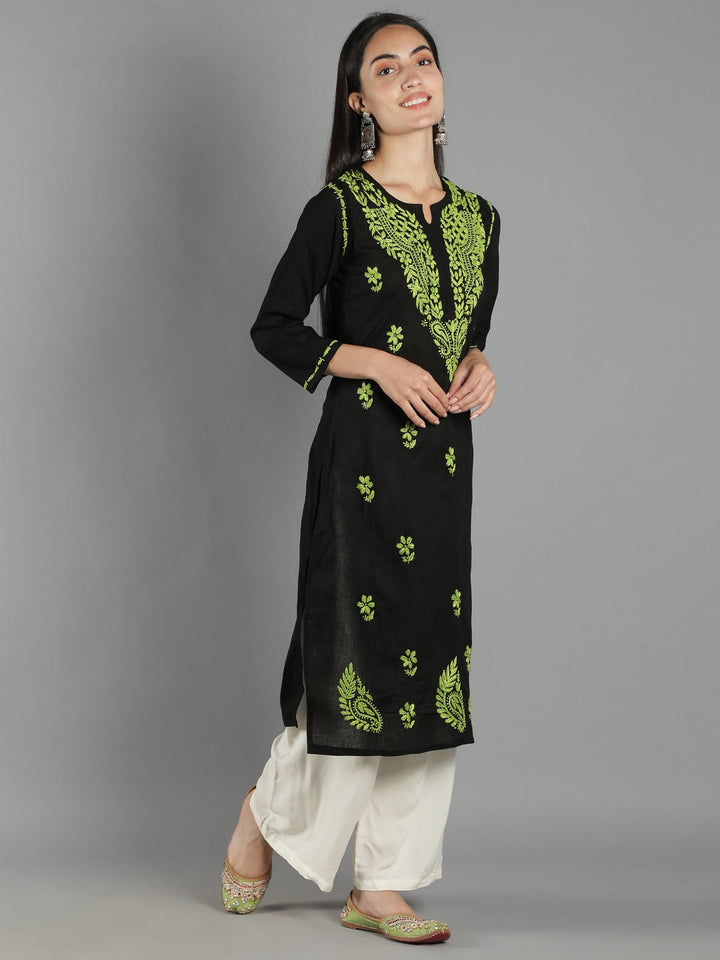 Embroidered-Chikankari-Black-Cotton-Kurta