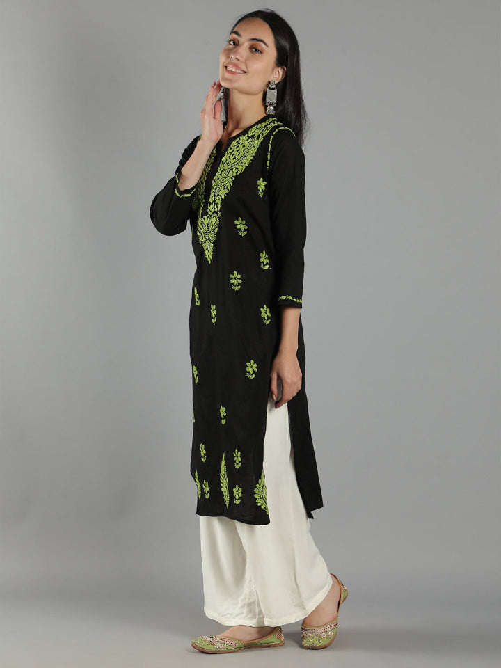 Embroidered-Chikankari-Black-Cotton-Kurta