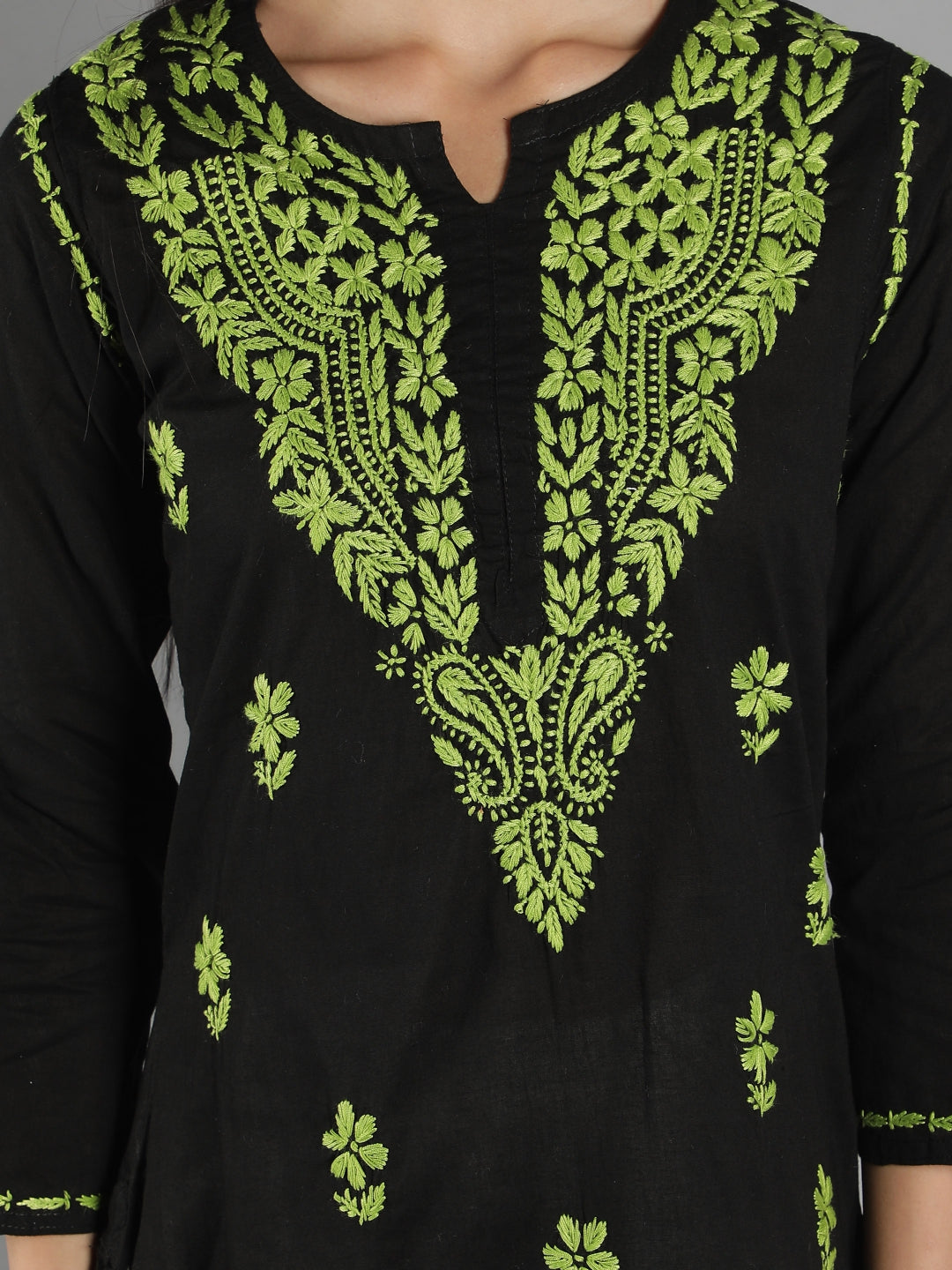 Embroidered-Chikankari-Black-Cotton-Kurta