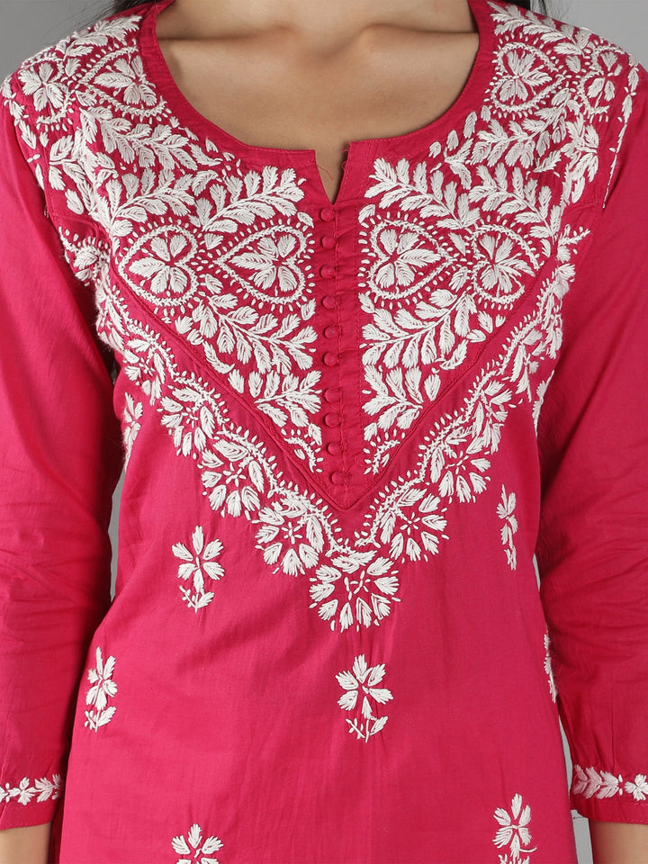Embroidered-Chikankari-Magenta-Cotton-Kurta