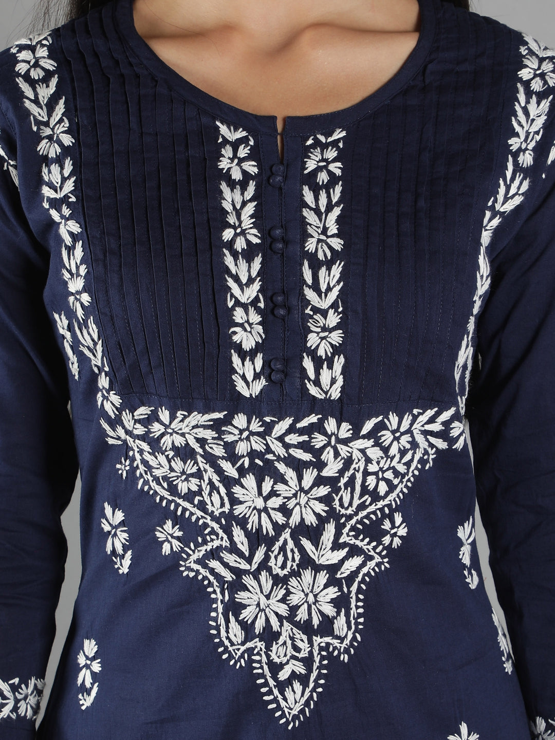 Embroidered-Chikankari-Navy-Blue-Cotton-Kurta