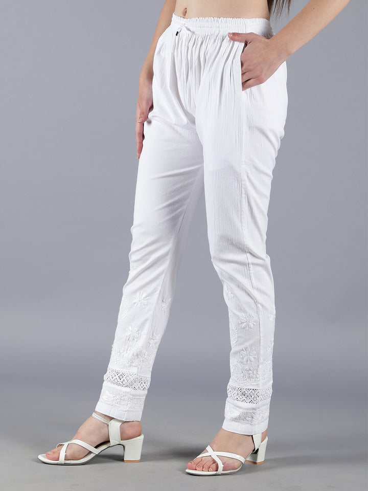 Embroidered Chikankari White Trouser Pant