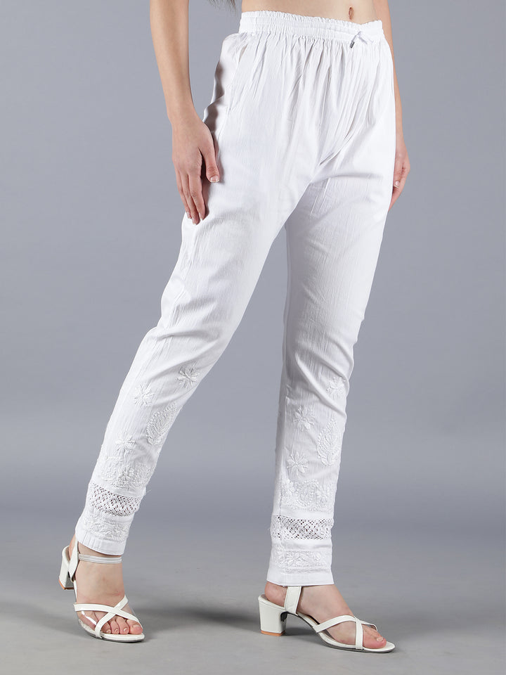 Embroidered Chikankari White Trouser Pant