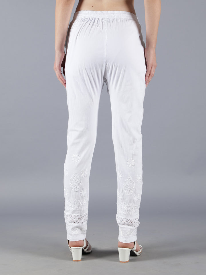 Embroidered Chikankari White Trouser Pant