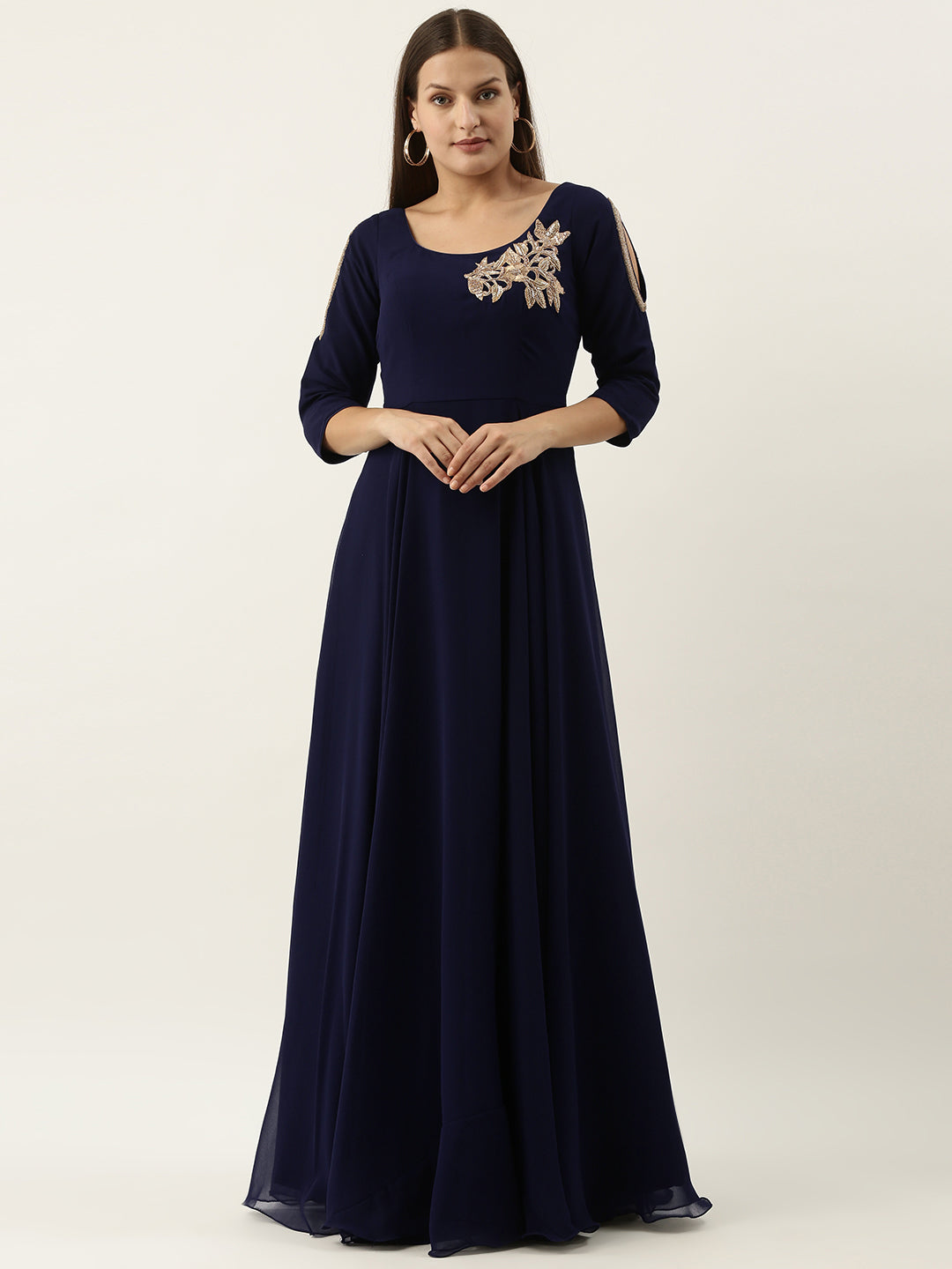 Embroidered-Navy-Blue-Georgette-Gown