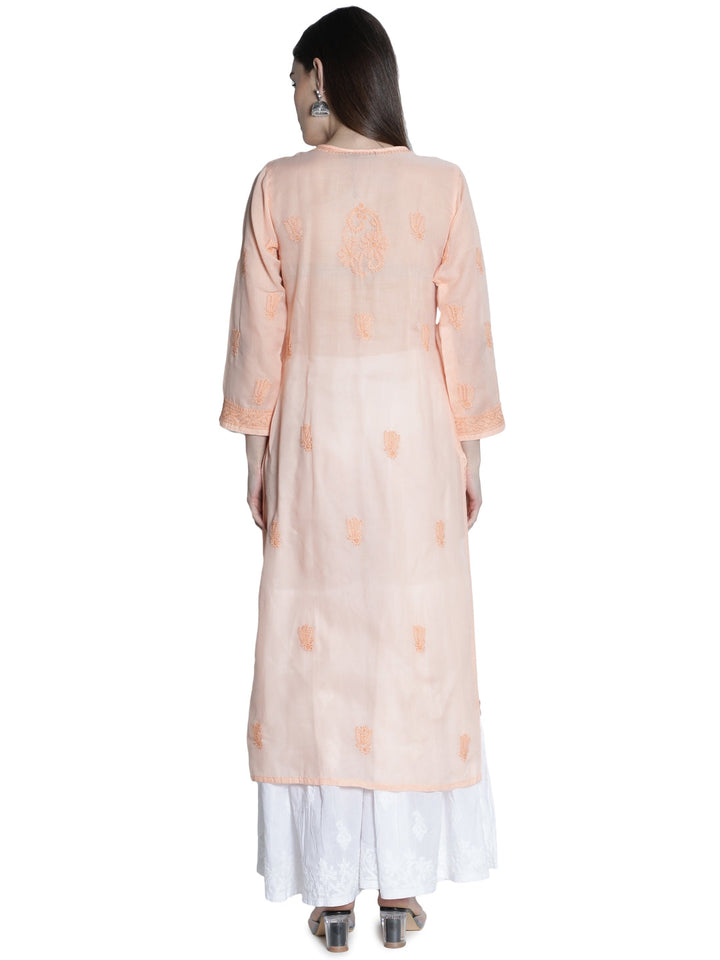 Embroidered-Peach-Lucknowi-Chikan-Kurti