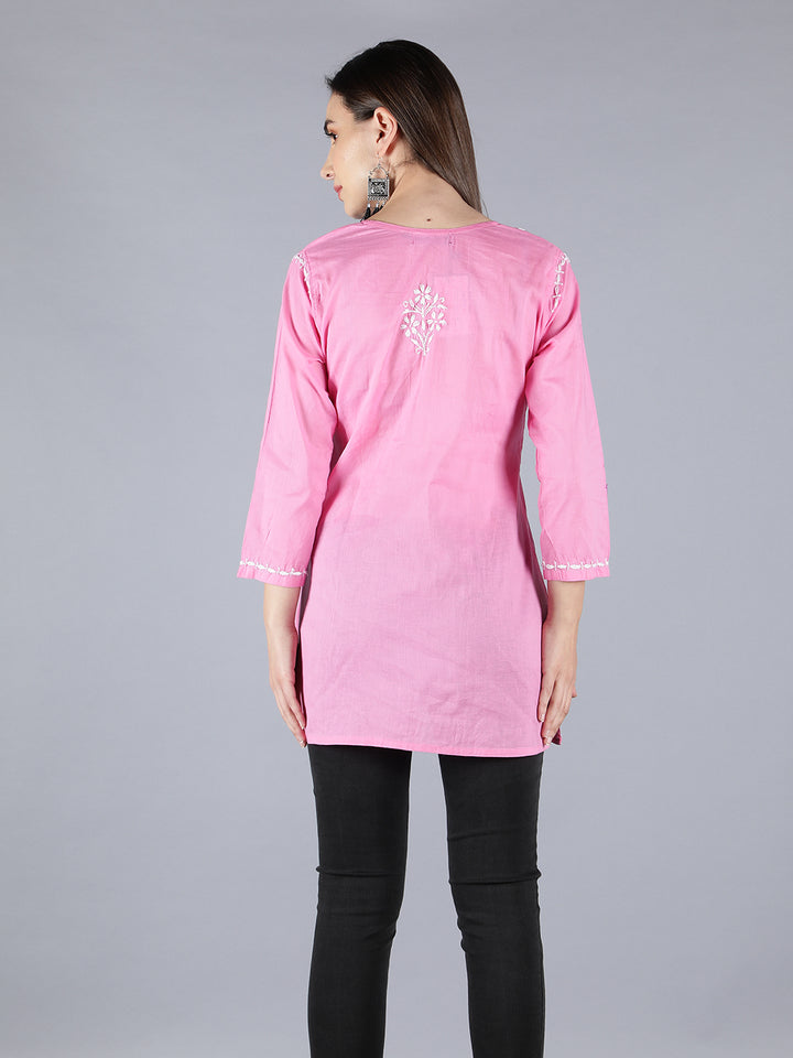 Embroidered Pink Chikankari Short Top Tunic