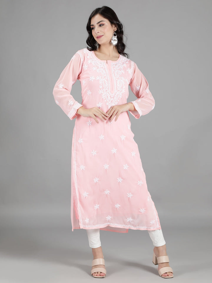 Embroidered-Pink-Lucknowi-Chikan-Kurti