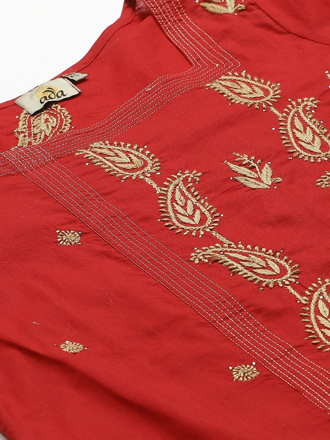 Embroidered-Red-Lucknow-Chikankari-Kurta-Set