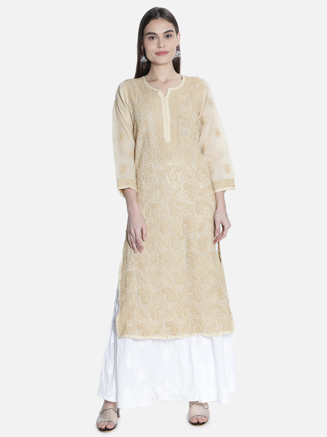 Fawn Chikan Kurta in Fawn Color Threadwork