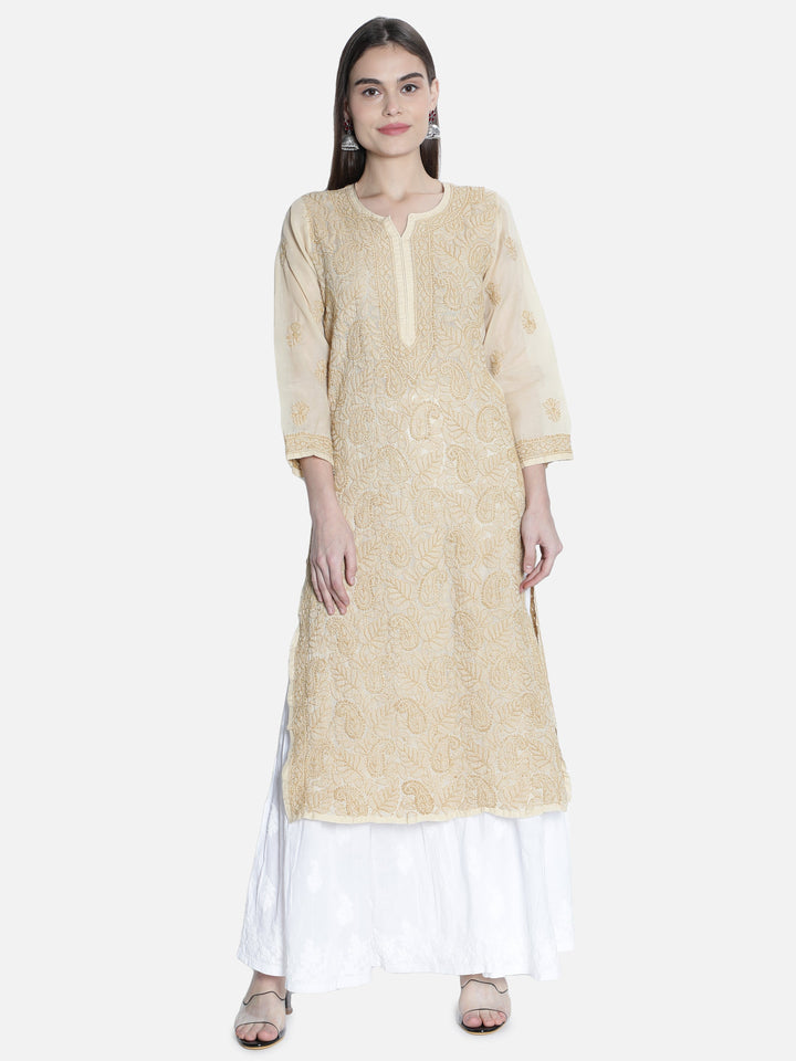 Fawn Chikan Kurta in Fawn Color Threadwork
