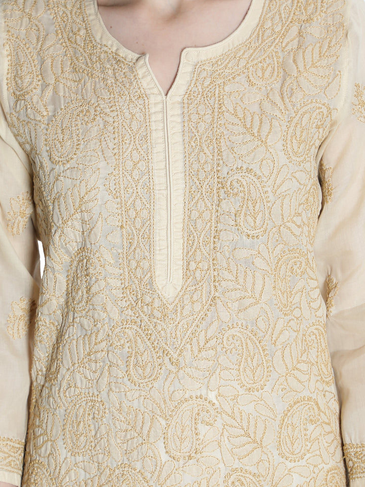 Fawn Chikan Kurta in Fawn Color Threadwork