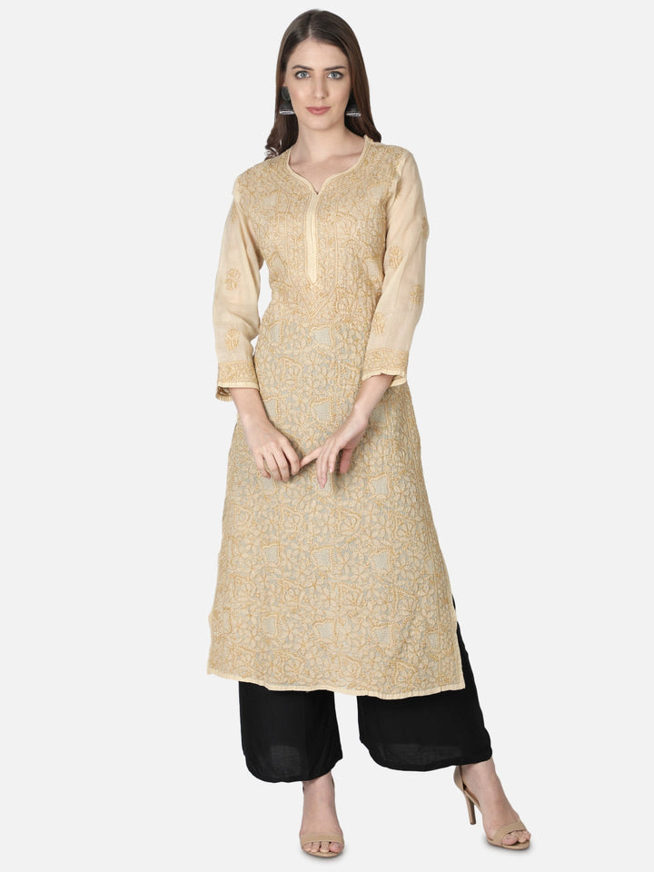 Fawn-Cotton-Lucknowi-Chikan-Kurti