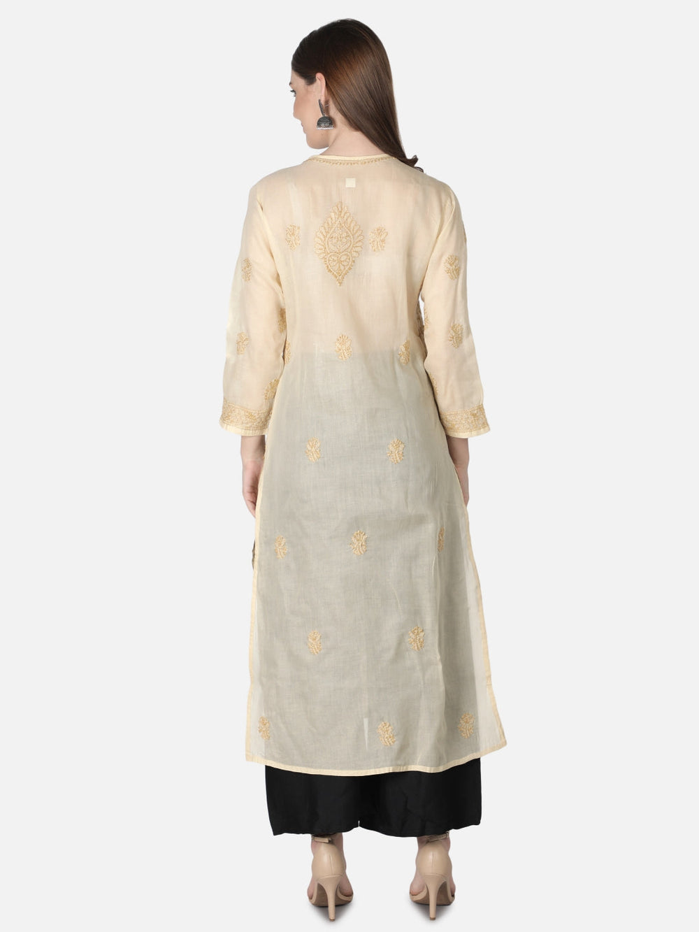 Fawn-Cotton-Lucknowi-Chikan-Kurti