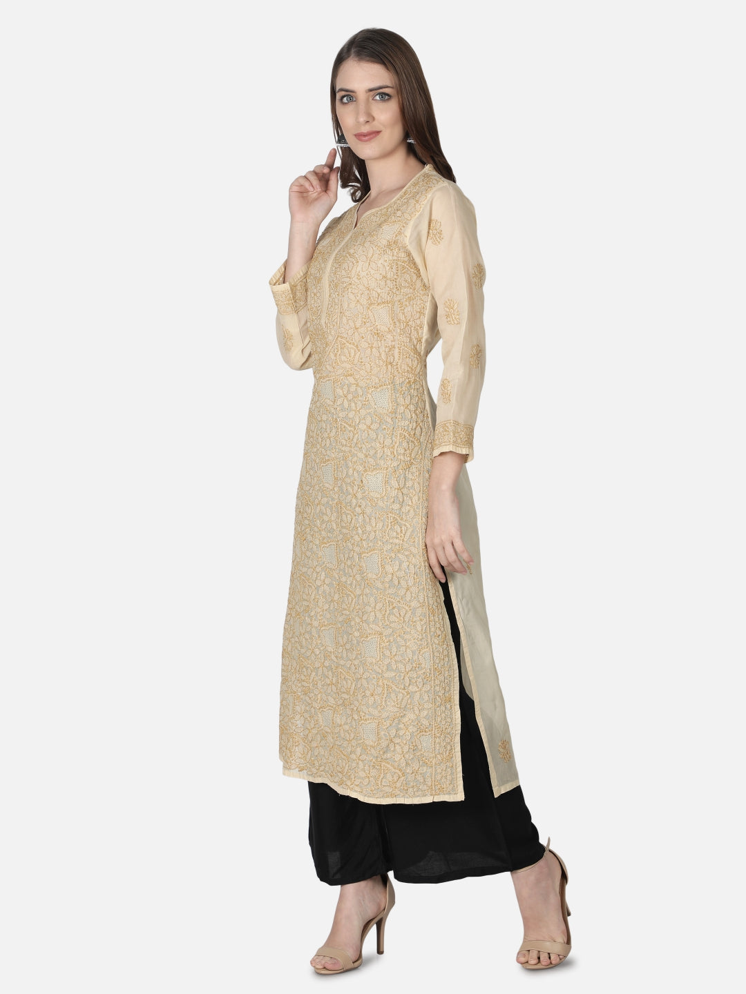 Fawn-Cotton-Lucknowi-Chikan-Kurti