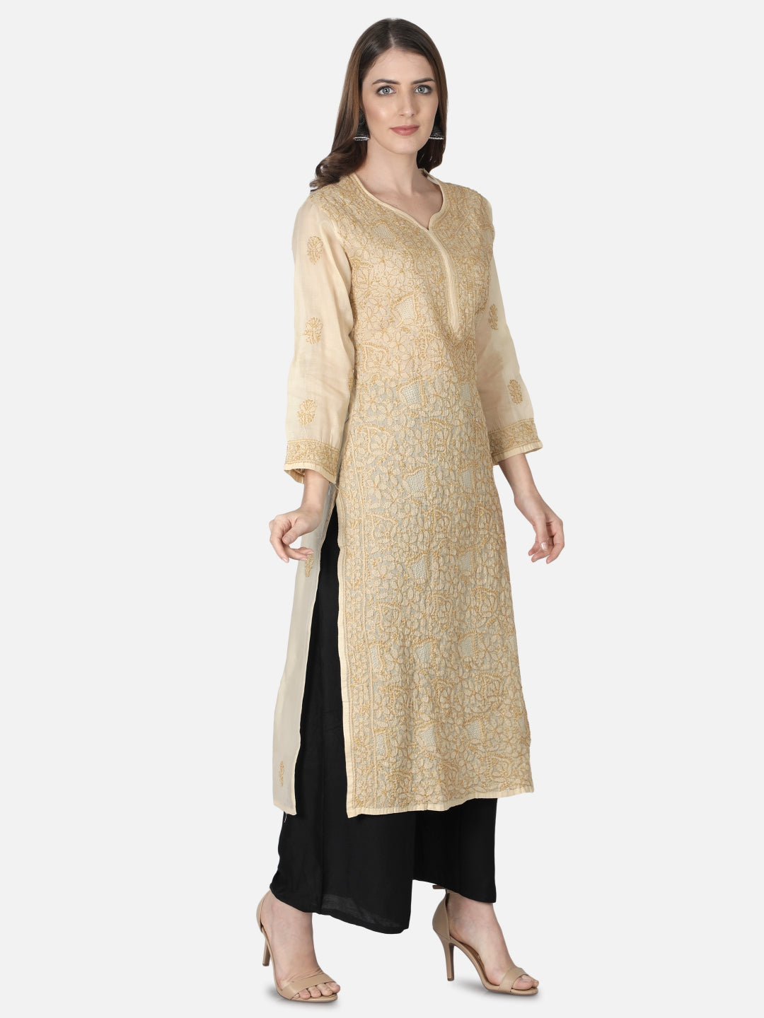 Fawn-Cotton-Lucknowi-Chikan-Kurti