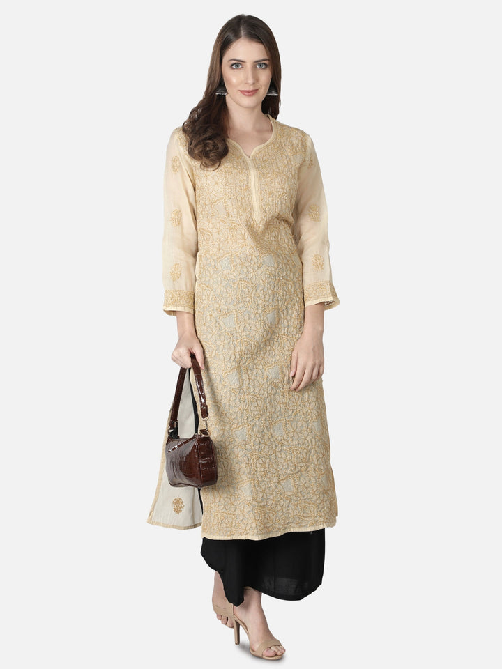 Fawn-Cotton-Lucknowi-Chikan-Kurti