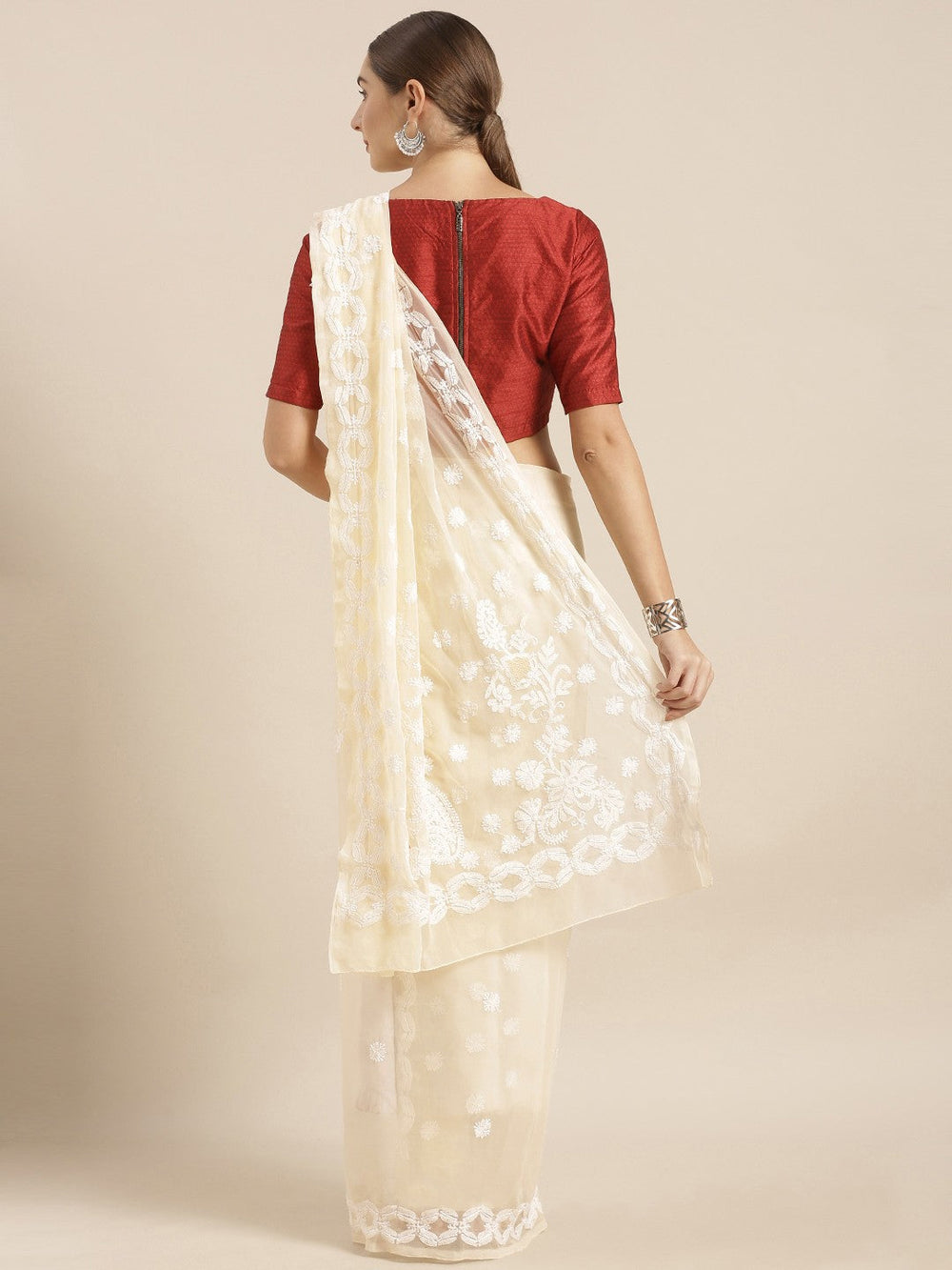 Fawn-Embroidered-Chikankari-Saree-With-Blouse
