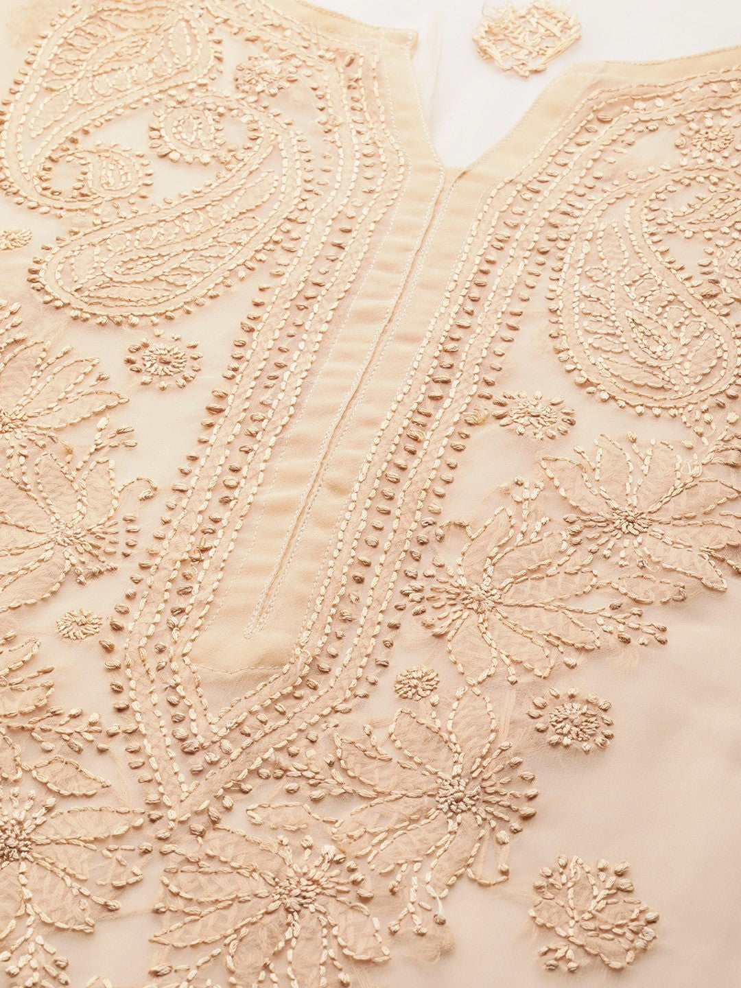 Fawn Faux Georgette Chikankari Straight Kurti