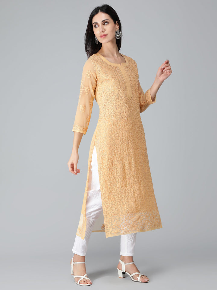 Fawn-Georgette-Chikankari-Kurta-with-Slip