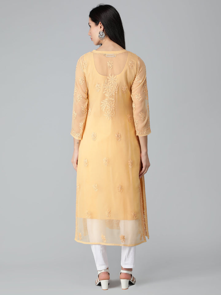 Fawn-Georgette-Chikankari-Kurta-with-Slip
