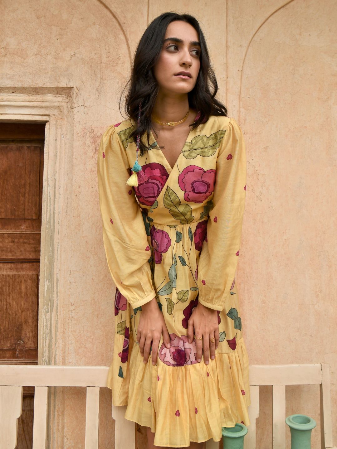 Flamboyant Yellow Silk Sandalwood Wrap Dress