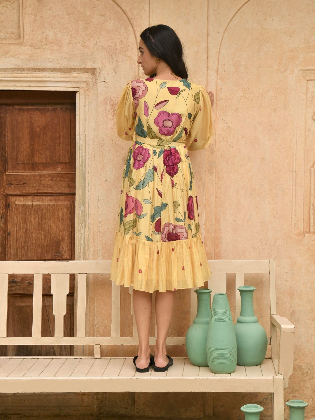 Flamboyant Yellow Silk Sandalwood Wrap Dress