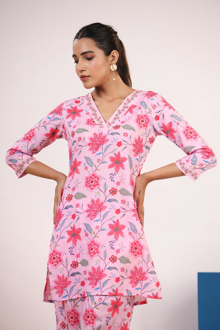 Flamingo Pink Daffy Cotton Co-Ord Set