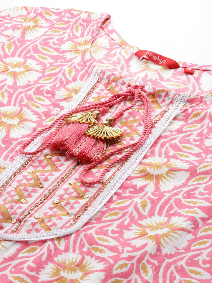 Flamingo Pink Embroidered Straight Kurta Set