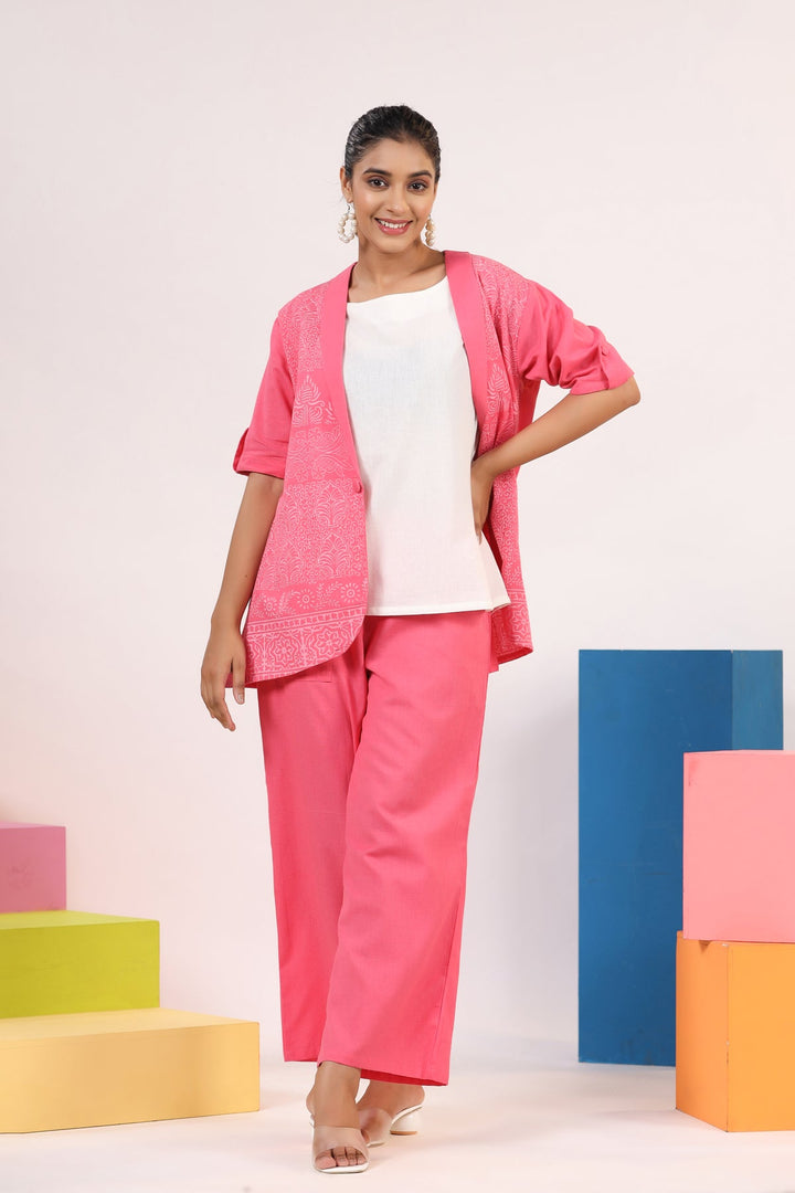 Flamingo Pink Floral Bunch Cotton Co-Ord Set