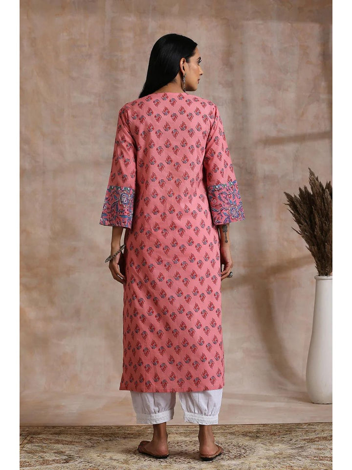 Flamingo Pink Hand Block Print Straight Kurta