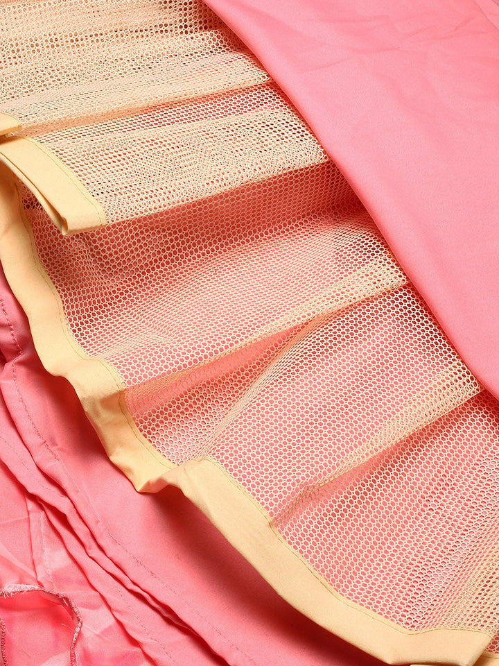 Flamingo Pink Organza Leheriya Digital Print Gown