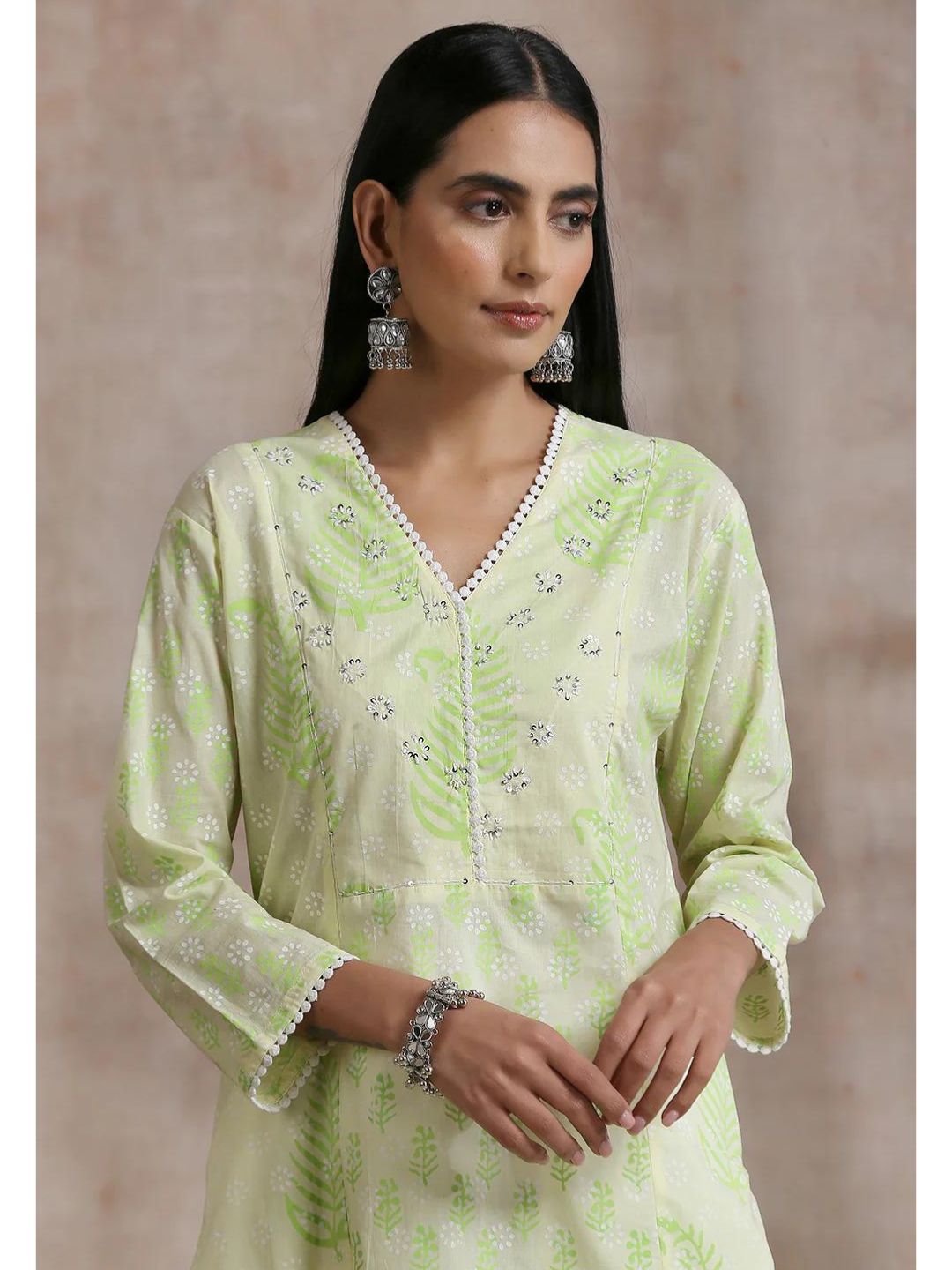 Fluorescent Green Khari Printed A-Line Kurta