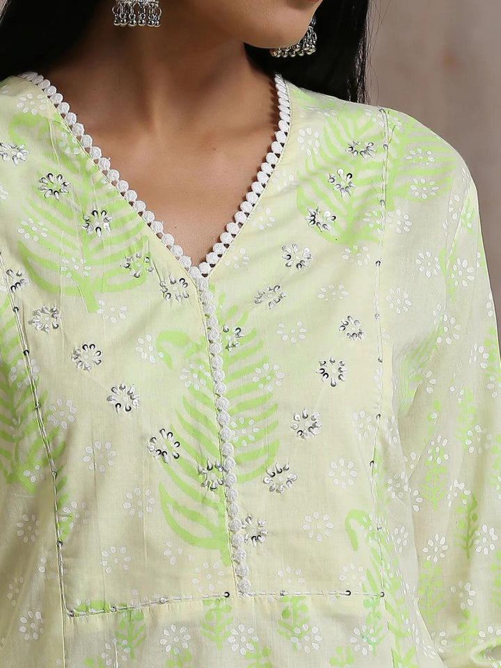 Fluorescent Green Khari Printed A-Line Kurta