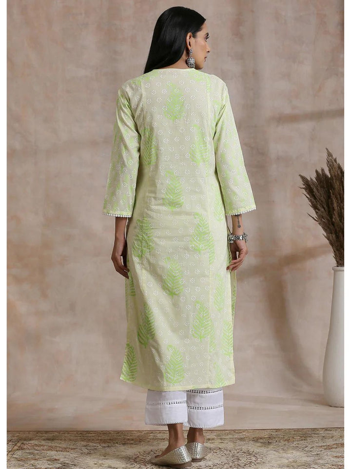 Fluorescent Green Khari Printed A-Line Kurta